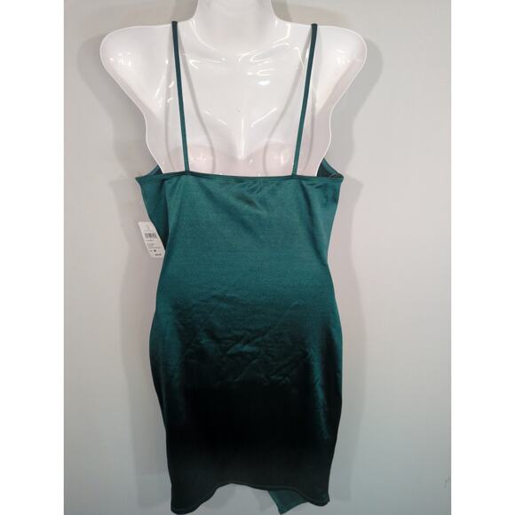 Windsor Hunter Green Satin Bodycon Faux Wrap Mini Dress Medium NWT Party Holiday - Picture 5 of 8